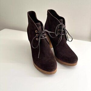 NEW PRADA Brown Suede Lace Up Rubber Heel Ankle Boots Size 38.5
